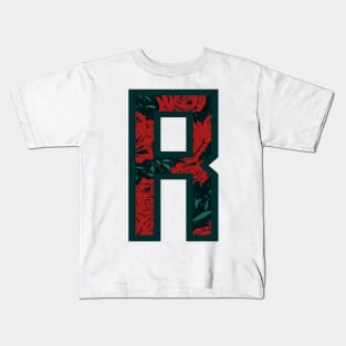 Modern Rose Floral Initial Name Alphabet - LetterR Kids T-Shirt